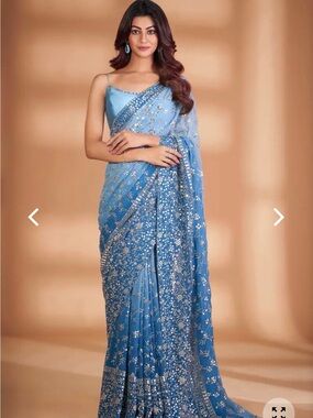 Cbazzar Embellished Powder Blue Saree